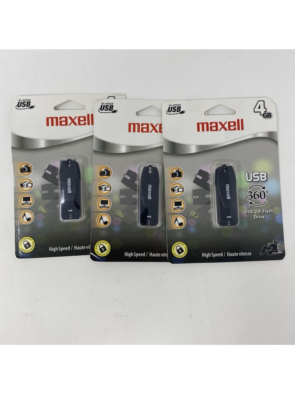 Maxell 4gb High Speed USB 2.0 Flash Drive USB 360 Pack Of 3